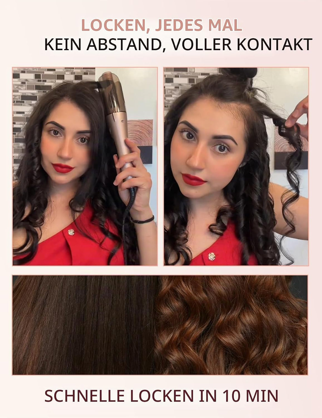 LANDOT 25mm Automatischer Rotierender Lockenstab - Für Beach Waves und Natürliche Locken, mit 8 Temp