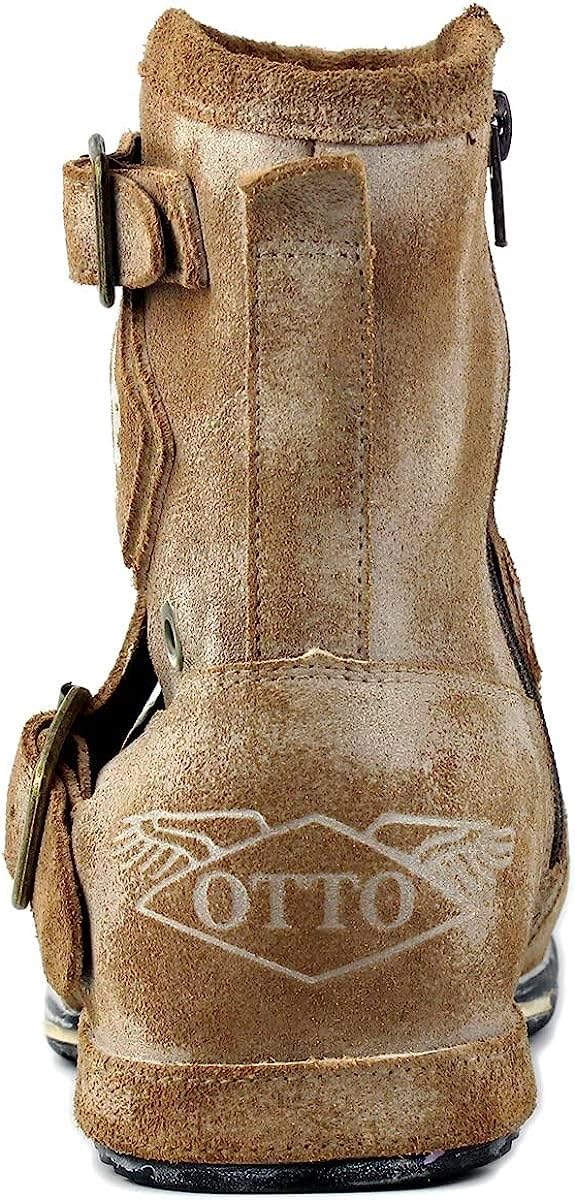 OSSTONE Herren Leder chukkastiefel Worker Biker Boots-Motorrad-Leder-Schuhe für reissverschluss Schn