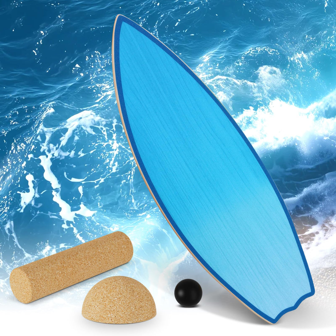 Vicye Balance Board Erwachsene &amp; Surfing Balance Board Set – Holz Balanceboard mit Korkrolle, Halbku