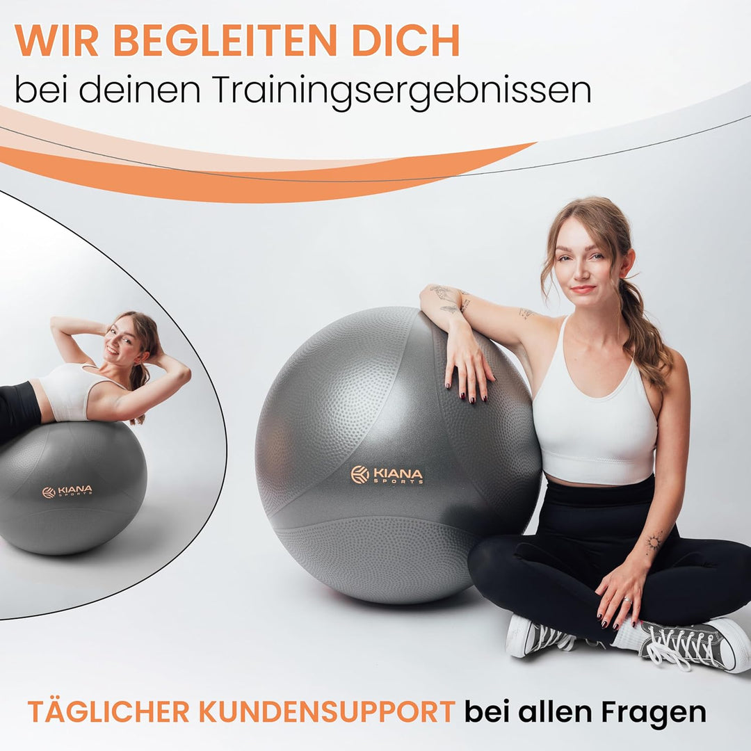 KIANA SPORTS® Gymnastikball & Sitzball - 4 Grössen - Deutsche Entwicklung - Rutschfester Yoga Ball m
