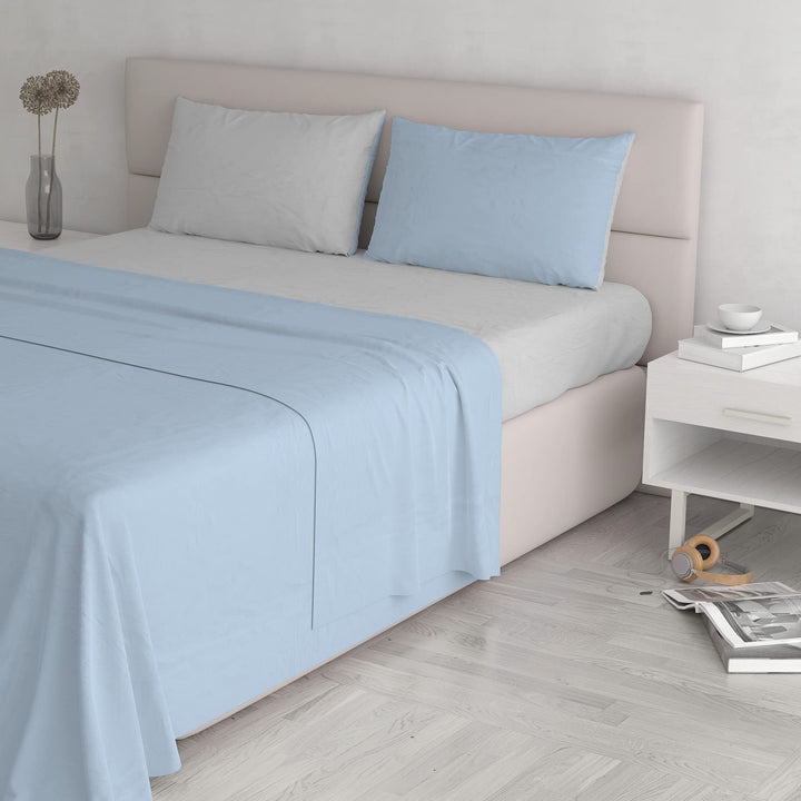 Italian Bed Linen “ Natural Color” Bettwäsche Set, Baumwolle, Hellblau/Hellgrau, Doppelte Hellblau/H