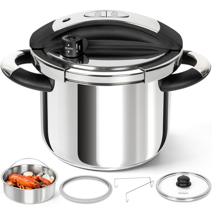 MICHELANGELO Edelstahl-Schnellkochtopf 6 Liter, für Induktion | 3-in-1 Schnellkochtopf, Reiskocher &amp;