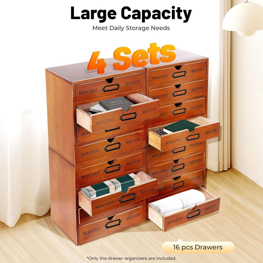 Schreibtisch-Organizer aus Holz 4Pcs 4 Regal 16 Schublade File Organizer Retro Aufbewahrungsbox Holz