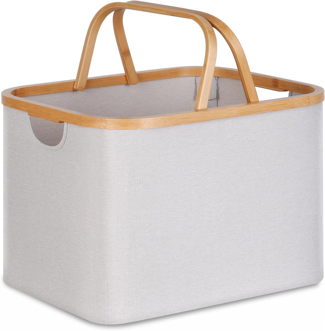 efluky Faltbarer Wäschekorb 43L, Bambus Stoff Faltbarer Storage Basket, Aufbewahrung Klappbar Wäsche
