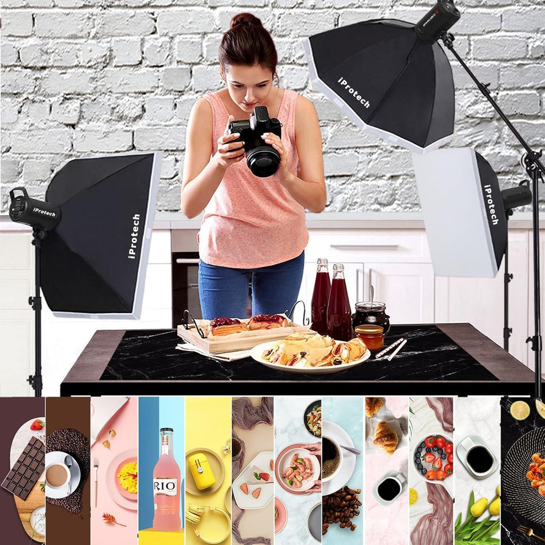 6PZ 12Patterns Doppelseitige Fotografie Hintergrund Papier Mit Ständer, Wasserdicht Wiederverwendbar