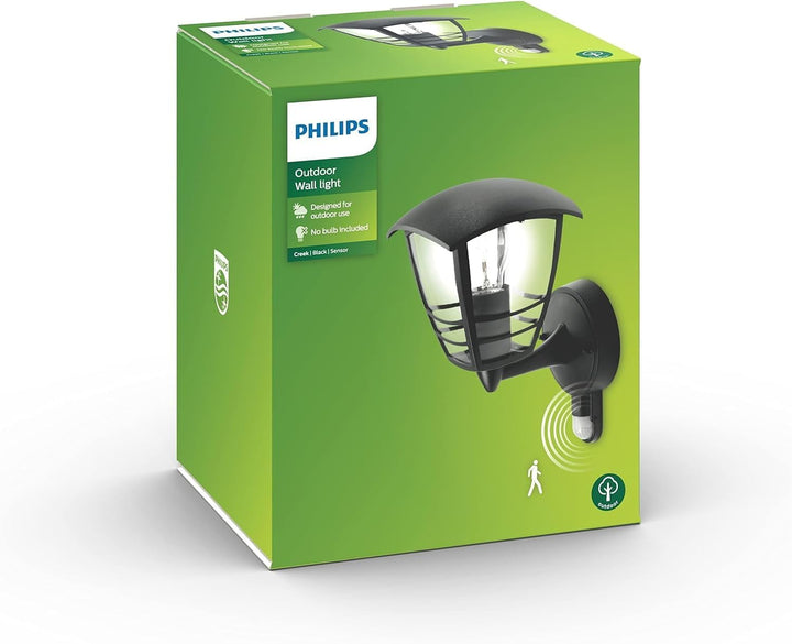 Philips myGarden Creek Aussenwandleuchte mit Bewegungsmelder, LED E27 Lampe, 60W, Schwarz, 28.5 cm S