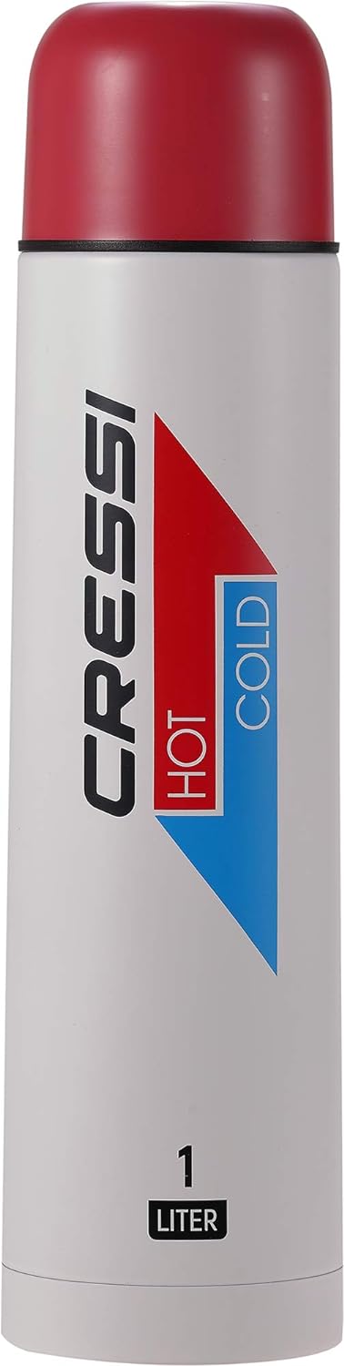 Cressi Unisex-Adult Stainless Steel Thermal Flask 1 l Sport-Thermoflasche aus Edelstahl, Weiss/Rot