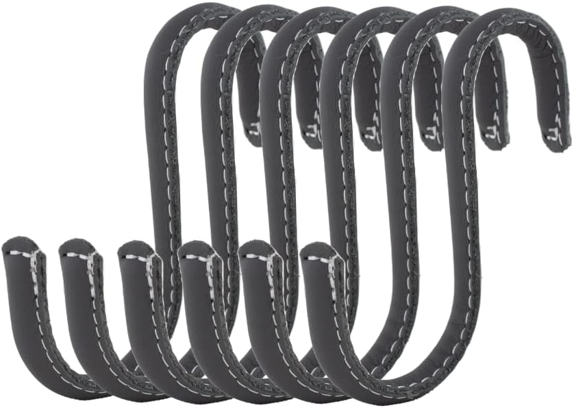 Brute Strength - S-Haken mit Vollnarbenleder umwickelt - 6 Stück - Grau - 10 cm Edelstahl-Metallbüge