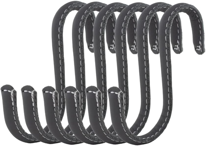 Brute Strength - S-Haken mit Vollnarbenleder umwickelt - 6 Stück - Grau - 10 cm Edelstahl-Metallbüge