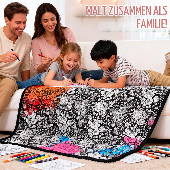 DIY Maldecke 50*60 Inch, Wiederverwendbare Painting Blanket Coloring Blanket mit 24 Farben Pinsel Pe
