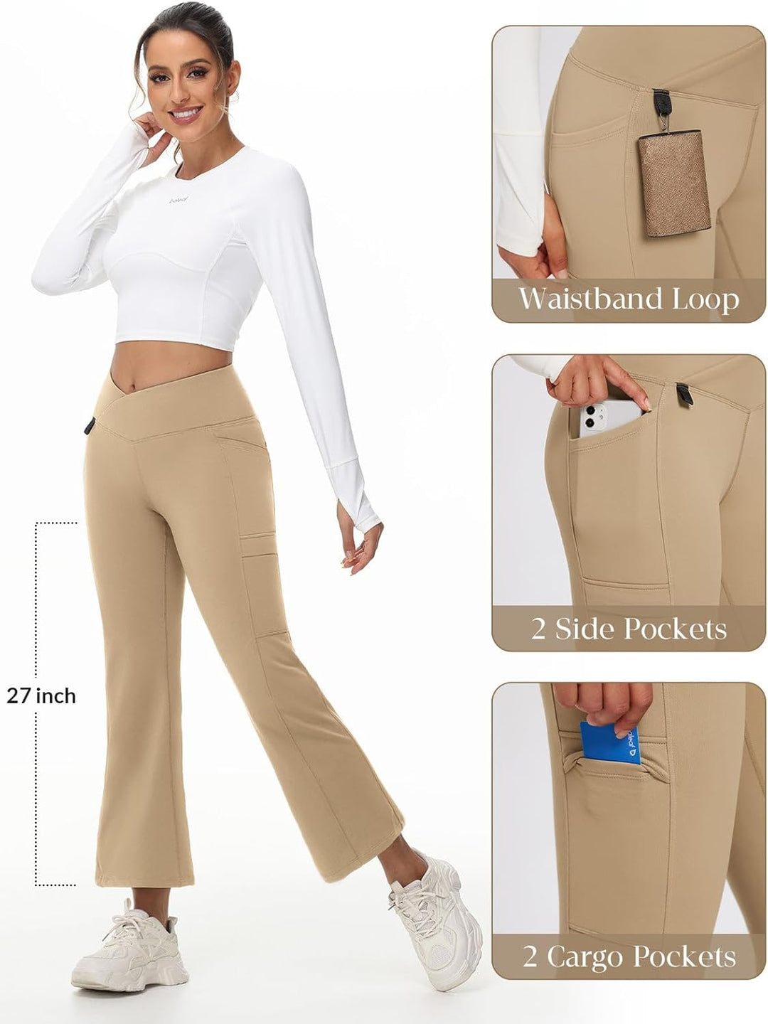 baleaf Thermo Hose Damen Thermo Leggings mit Taschen Wanderhose Wasserabweisend Bootcut Leggings Sch