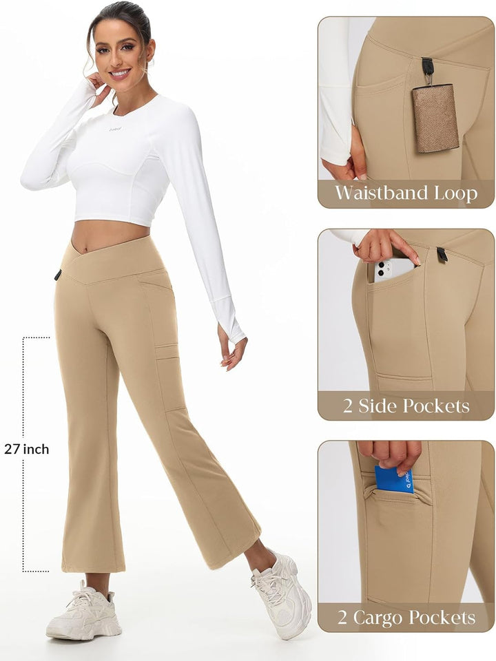 baleaf Thermo Hose Damen Thermo Leggings mit Taschen Wanderhose Wasserabweisend Bootcut Leggings Sch