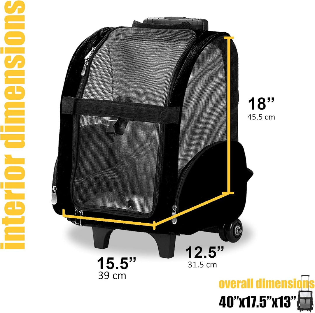 Kopeks Deluxe-Rucksack/Reisetasche für Haustiere mit Doppelrollen, Large, schwarz 1 Stück (1er Pack)