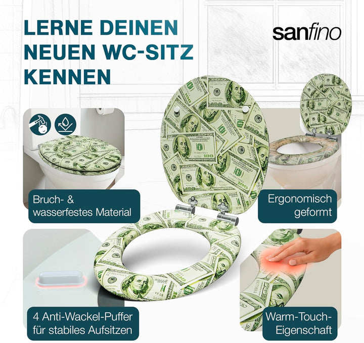 Premium WC Sitz mit Absenkautomatik – hochwertige Toilettendeckel aus Holz, viele bunte Motive, hohe