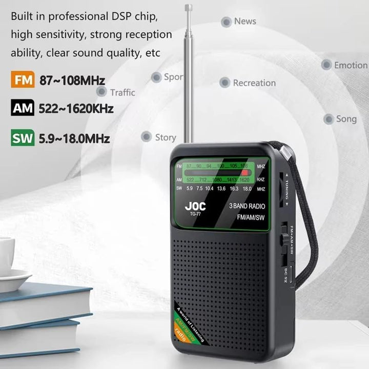 Tragbares Radio AM/FM/SW Taschenradio mit Wiederaufladbarem Akku Einbauter Lautsprecher mit HD-Displ