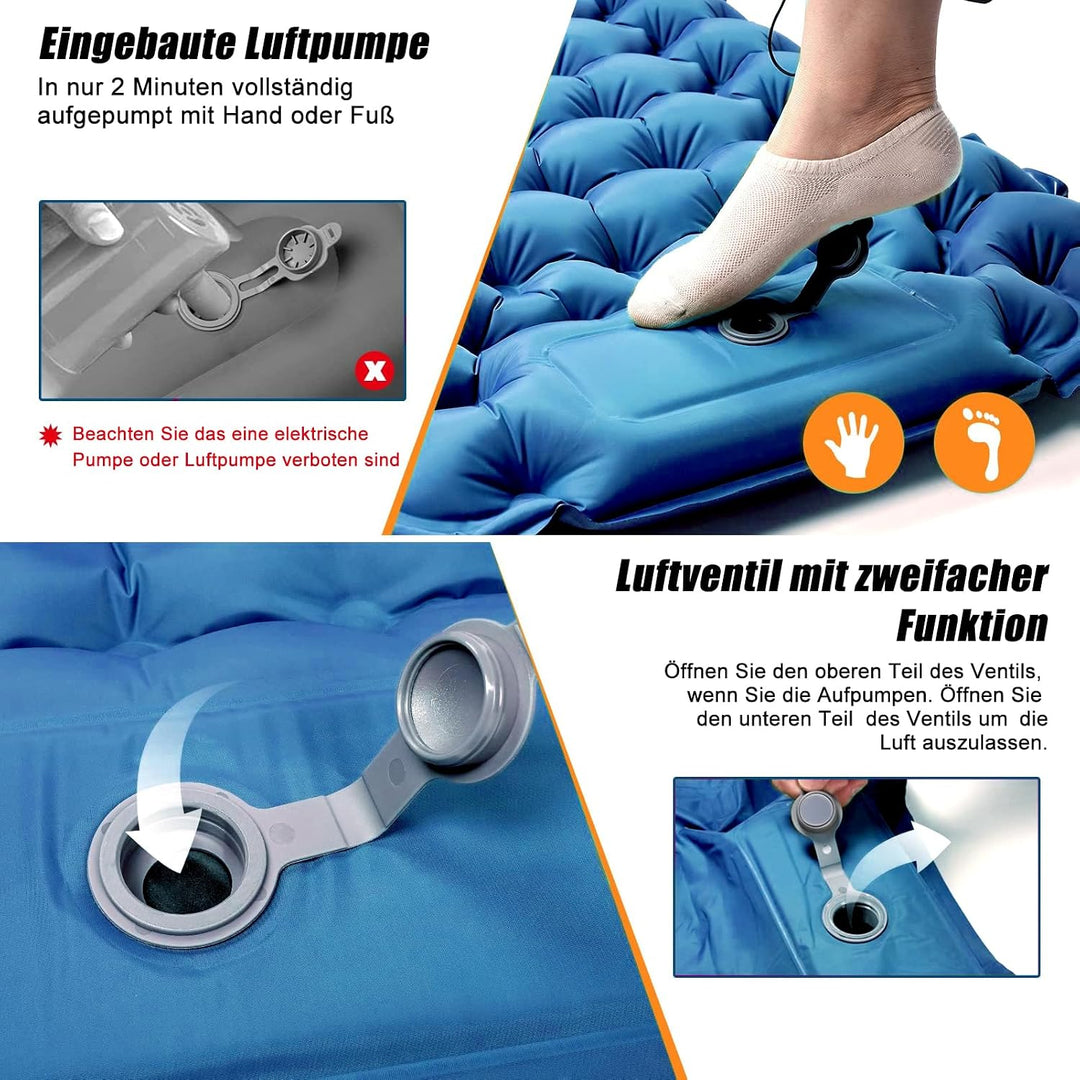 CALIYO Isomatte Camping 2Pcs – Verdickte Luftmatratze mit FusspressPumpe, Ultraleicht &amp; Wasserdicht