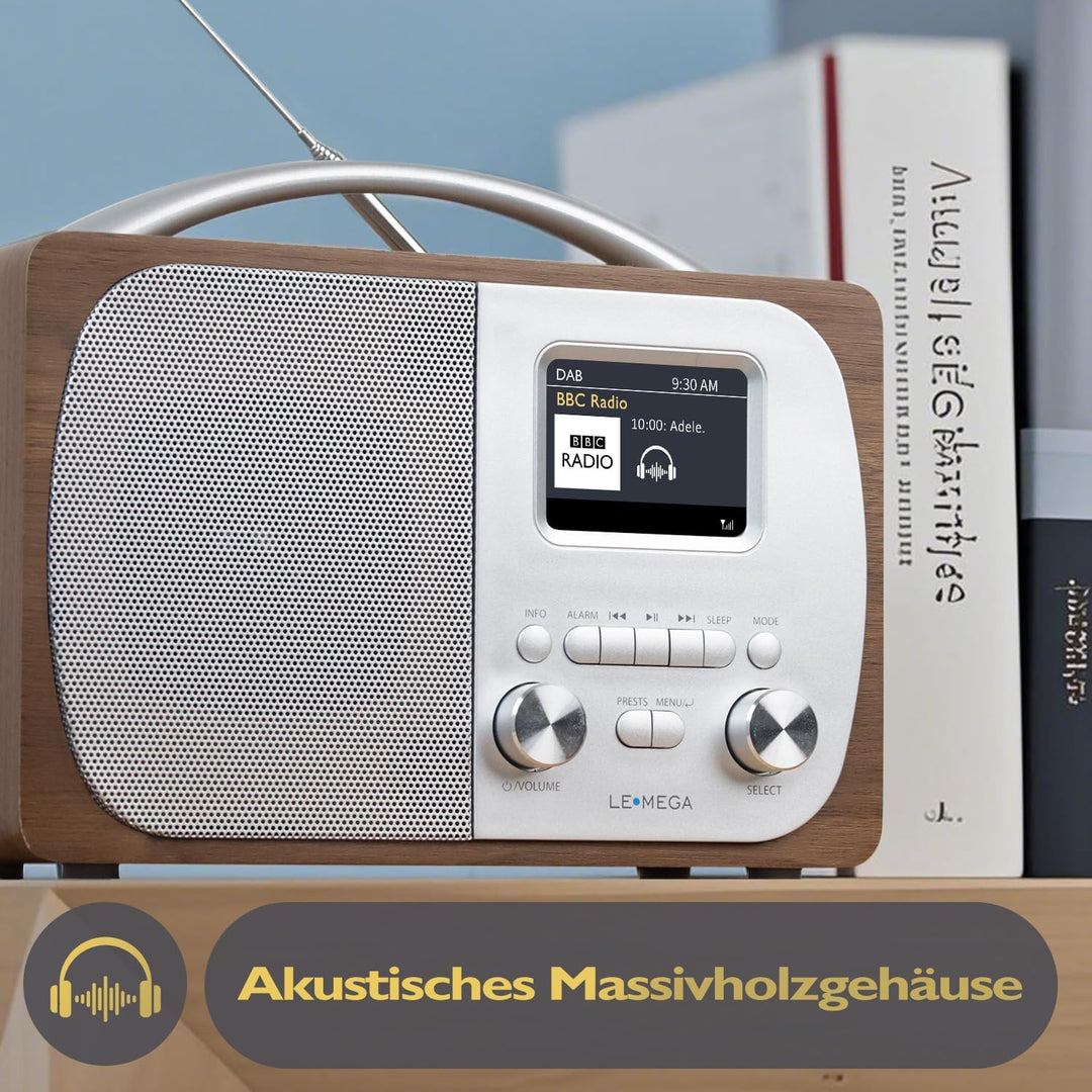LEMEGA DR5 Tragbares DAB/DAB+ Digitalradio,Radio Holz mit Bluetooth 5.3,UKW-Radio für die Küche oder