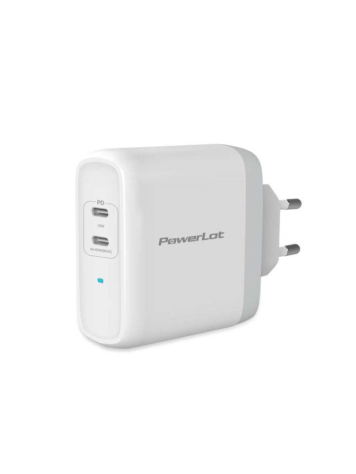 PowerLot 60W USB C Ladegerät, GaN 2-Port USB C Netzteil PD 3.0, Laptop Schnellladegerät für MacBook