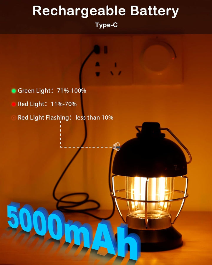 5000mAh Aufladbar LED Campinglampe, Retro Campinglaterne Akku mit 400LM Warmweiss,100 Leuchtdauer,St