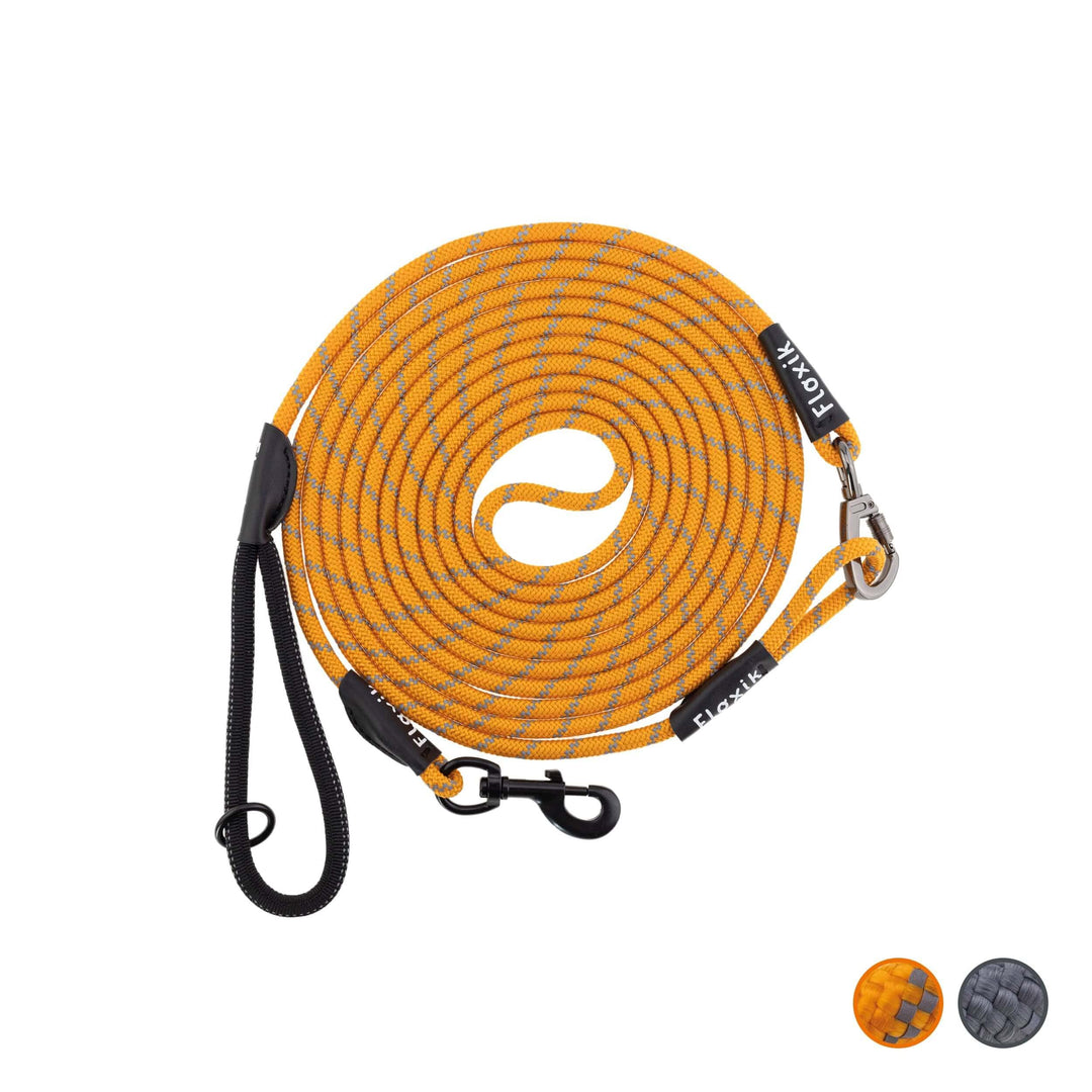 Floxik Schleppleine für Hunde | 5m, 10m, 15m, 20m orange | reflektierende Tauleine mit Abnehmbarer H
