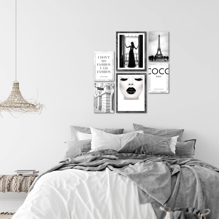 Novart Wandbilder Set Fashion Paris Coco - KEIN EXTRA RAHMEN BENÖTIGT - Modern Deko - Wohnzimmer Mäd