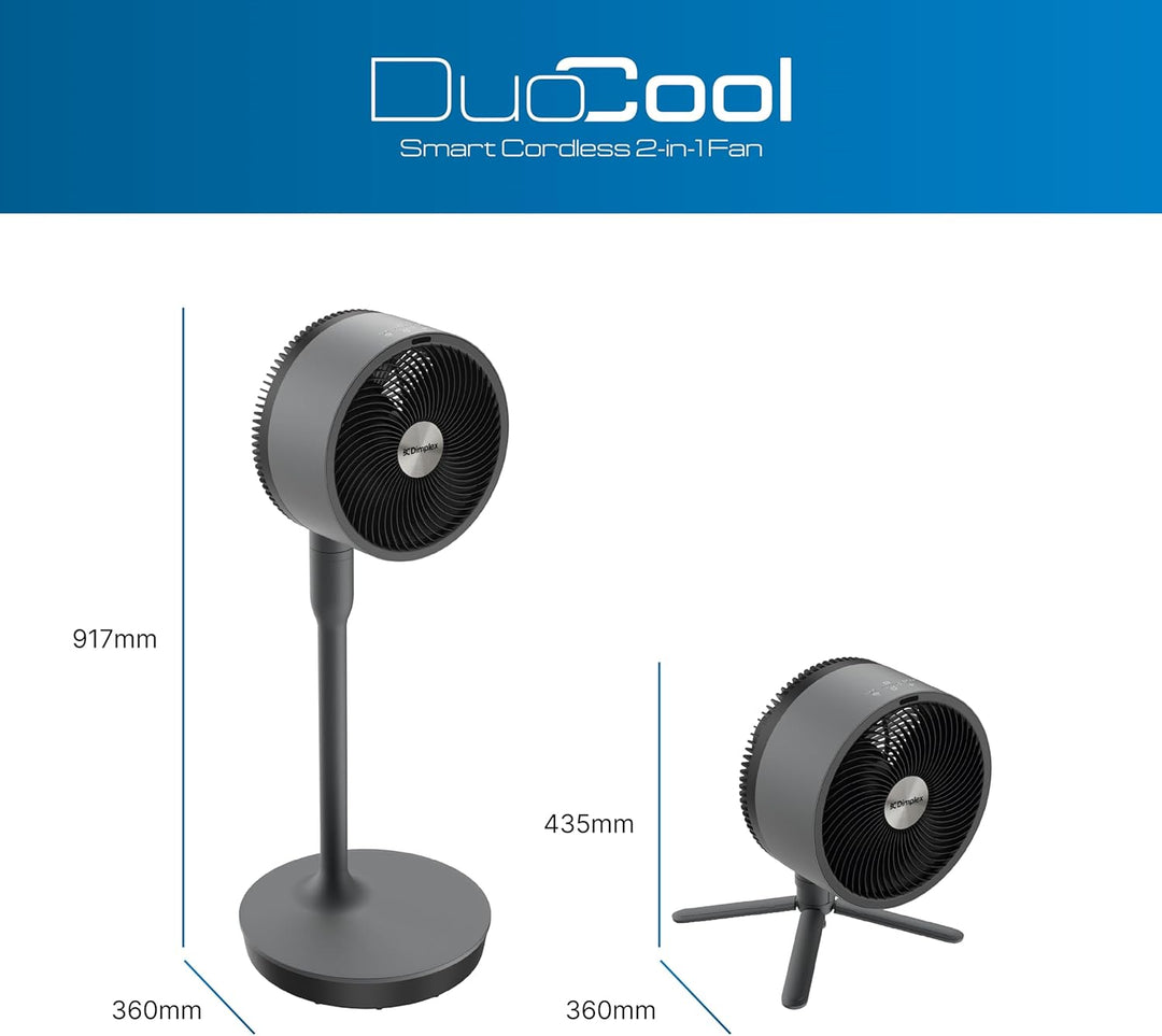 DIMPLEX DUOCOOL 2-in-1 Smart Akku Ventilator, Standventilator & Tischventilator mit 45h Akkulaufzeit