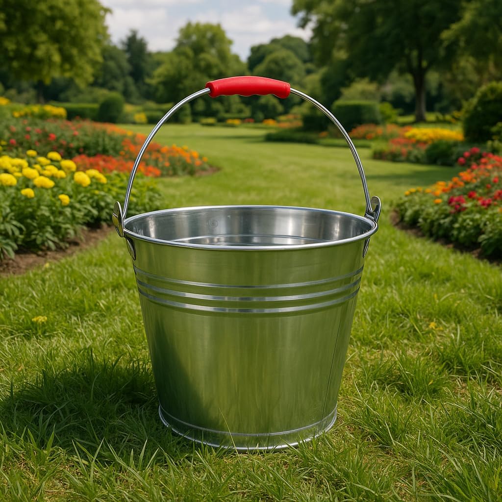Mayuela - Edelstahl Metalleimer 6 Liter mit Tragegriff - Robuster Blecheimer für Haushalt, Garten, R