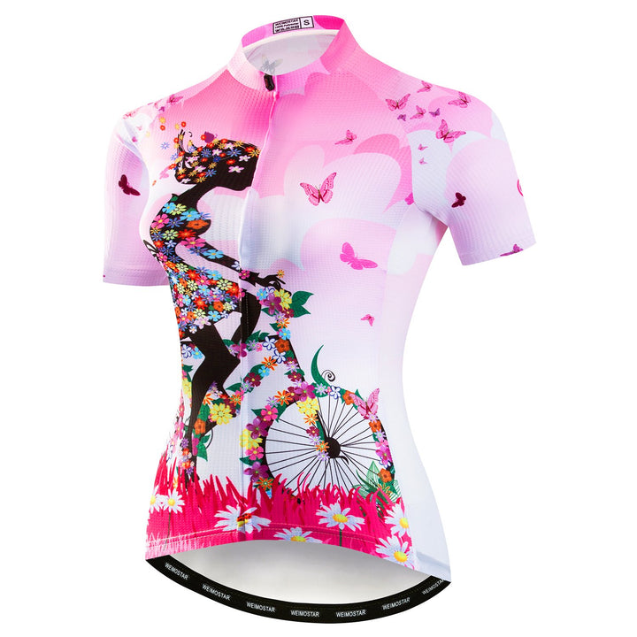 Damen Radtrikot Kurzarm Bike Shirt Top Lady Biking Bekleidung S Rose, S Rose