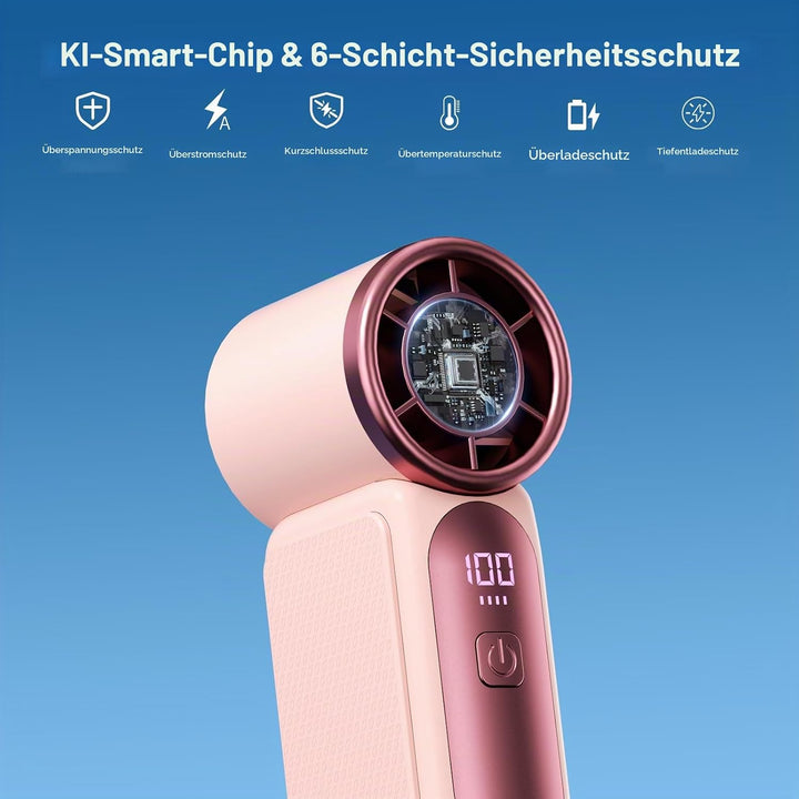 Morelax Tragbarer Mini Handventilator mit 6 Geschwindigkeiten, 16920 U/min Turbo-Luftstrom, USB wied