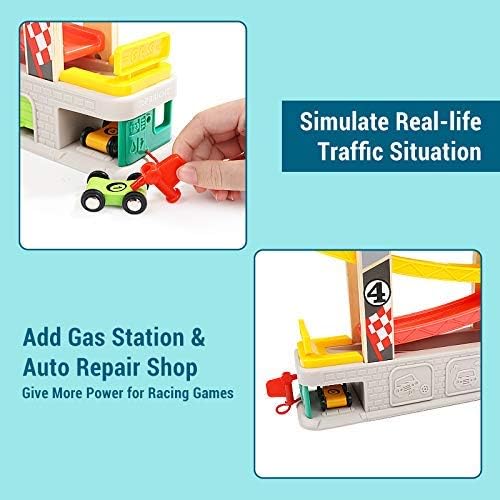 TOP BRIGHT Kugelbahn Autos Holz ab 1 2 Jahr, Auto Rennbahn Holz Spielzeug mit Garage, Holz Kinderspi