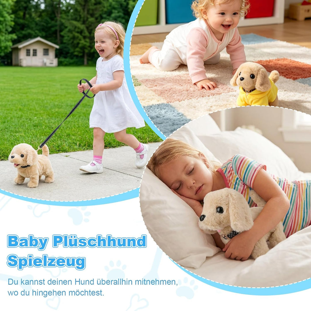 Hund Spielzeug Kinder, 14 PCS Spiel Kuscheltier Hund mit Leine, Interaktives Plüsch Hund der Läuft,