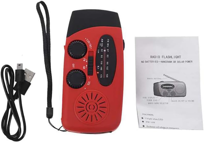 1 Stück Solar Kurbelradio mit 3-LED Taschenlampe | 2000mAh NI-MH Notfall Powerbank | IPX3 Wasserdich