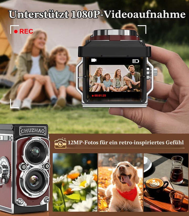 Retro Mini Digitalkamera, 1080P FHD Video Digital Retro Kamera mit 16GB Speicherkarte, 12MP Autofoku