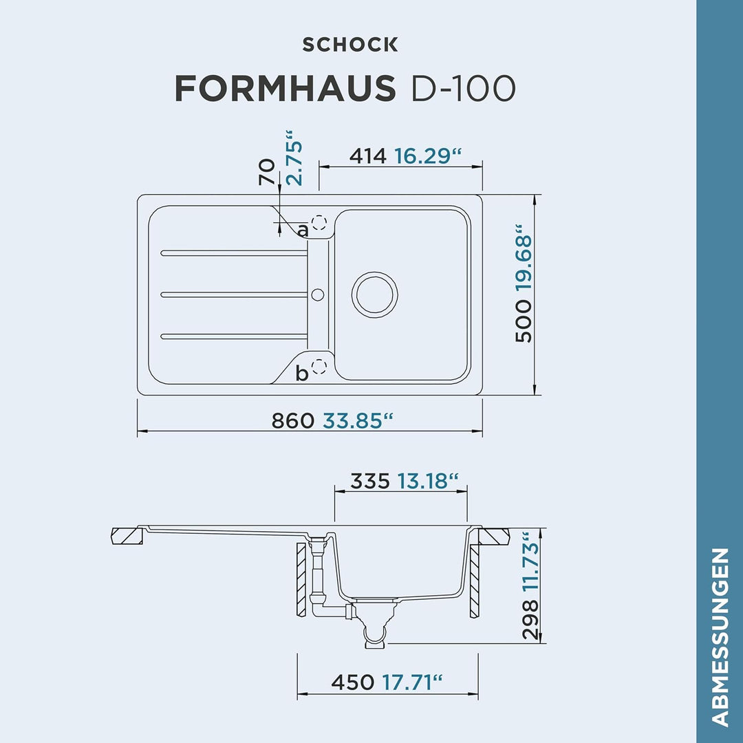 SCHOCK Küchenspüle 86 x 50 cm Formhaus D-100 Croma - CRISTALITE Granitspüle ab 45 cm Unterschrank-Br