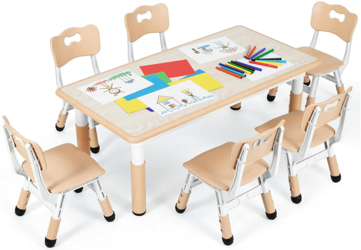 MAMIZO Kindertisch Packung mit 6 Stühlen, Kindertischgruppe Höhenverstellbar, Kinder Tisch Stuhl Set
