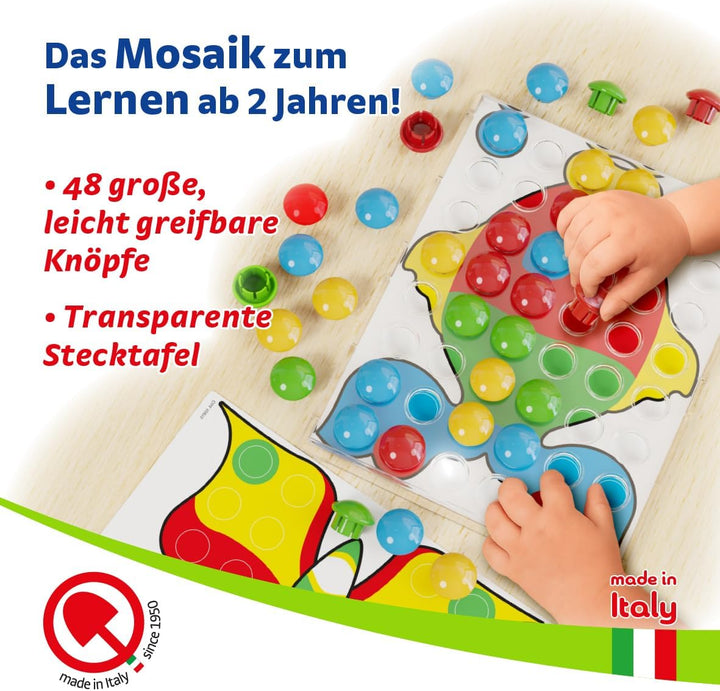 Quercetti Fantacolor Junior 48, Montessori Spielzeug 2 Jahre, Mosaik Spiel mit Magnetspiel Funktion,