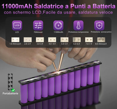 Punktschweissgerät,Kerpu 11000mAh Akku Punktschweissgerät mit LCD,einstellbares 80Gang Akkuschweissg
