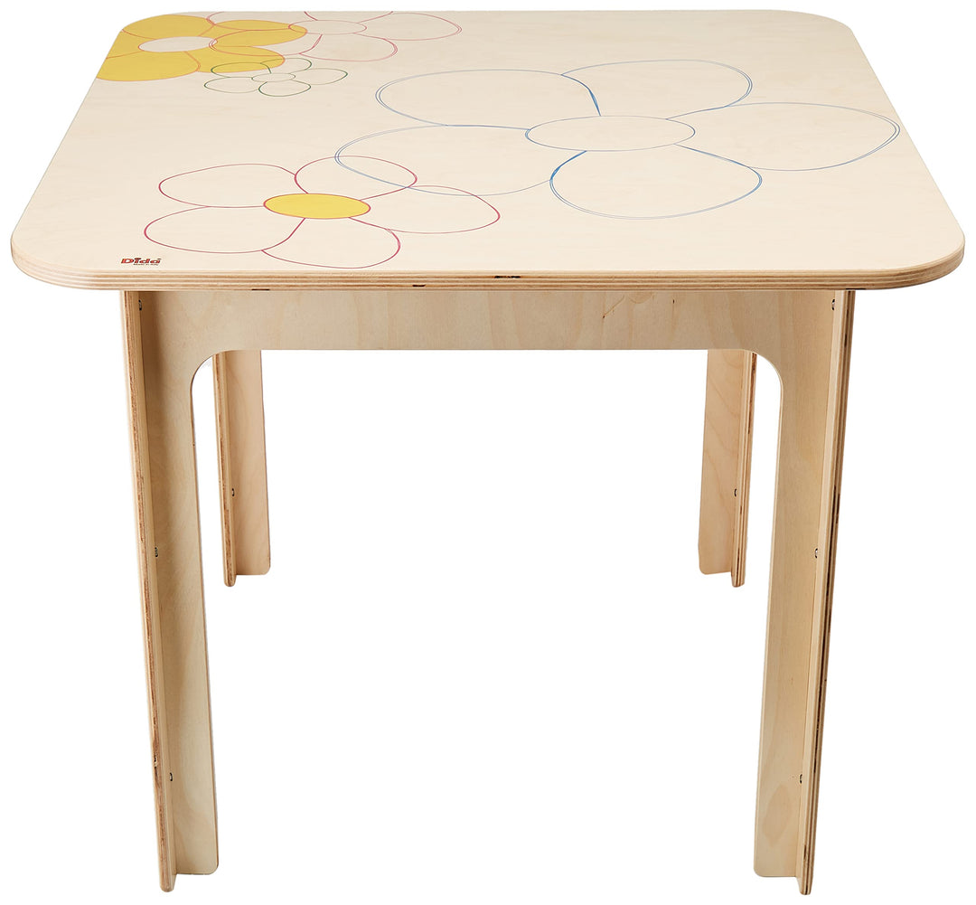 Dida - Quadratischer Holztisch für Kinder, Blumen-Design, Ideal für Kinderzimmer und Schulen, Perfek