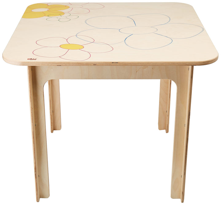 Dida - Quadratischer Holztisch für Kinder, Blumen-Design, Ideal für Kinderzimmer und Schulen, Perfek