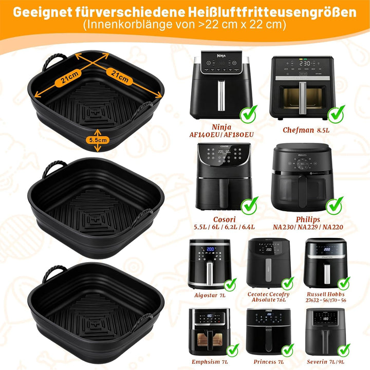 Silikonform Heissluftfritteuse Zubehör, Leicht zu Reinigen/220°C/Verdickt Silikoneinsatz für Airfrye