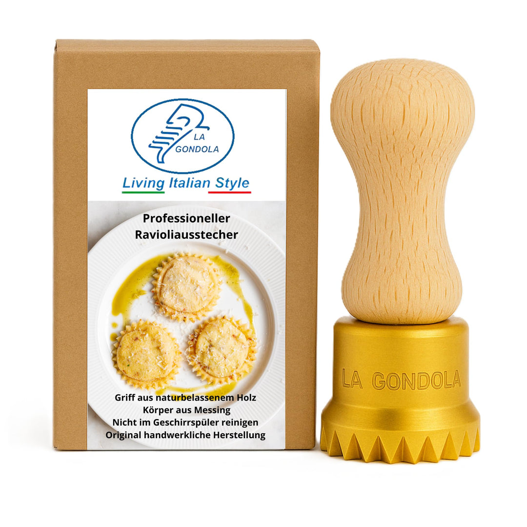 LaGondola Professionelle Runde Ravioli Stempel, aus Messing mit Holzgriff - 50 mm Durchmesser - Form