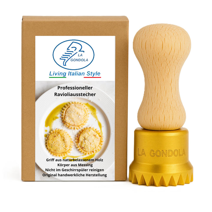 LaGondola Professionelle Runde Ravioli Stempel, aus Messing mit Holzgriff - 50 mm Durchmesser - Form