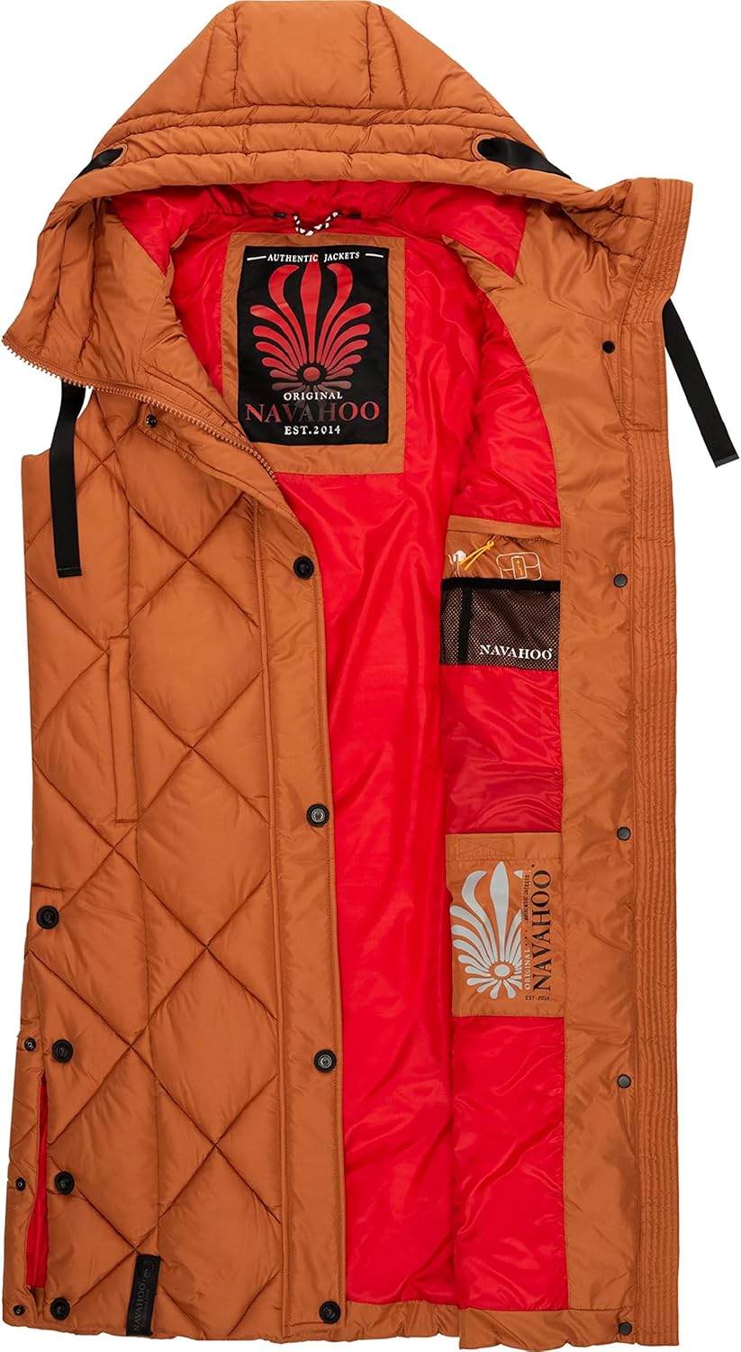 Navahoo warme Damen Winter Steppweste lang mit Kapuze Schnuckel XS-XXL S Rusty Cinnamon, S Rusty Cin