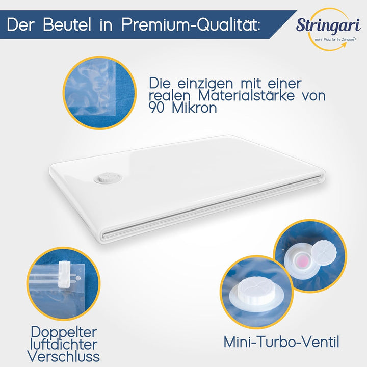 Stringari Vakuumbeutel für Kleidung Staubsauger 5er Set M 70x50 – Vakuumbeutel für Bettdecken von Hö