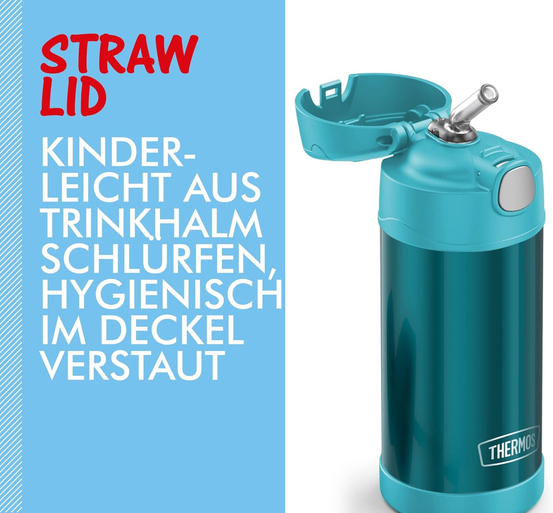 THERMOS kids FUNTAINER STRAW BOTTLE 0,35l, ocean teal, Thermosflasche für Kinder aus Edelstahl, mit