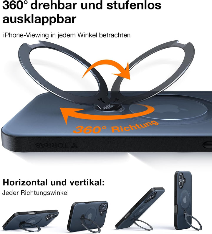 TORRAS 360° Ostand Spin für iPhone 16 Hülle für Magsafe (Magnetischer Robust Standring) Zertifiziert