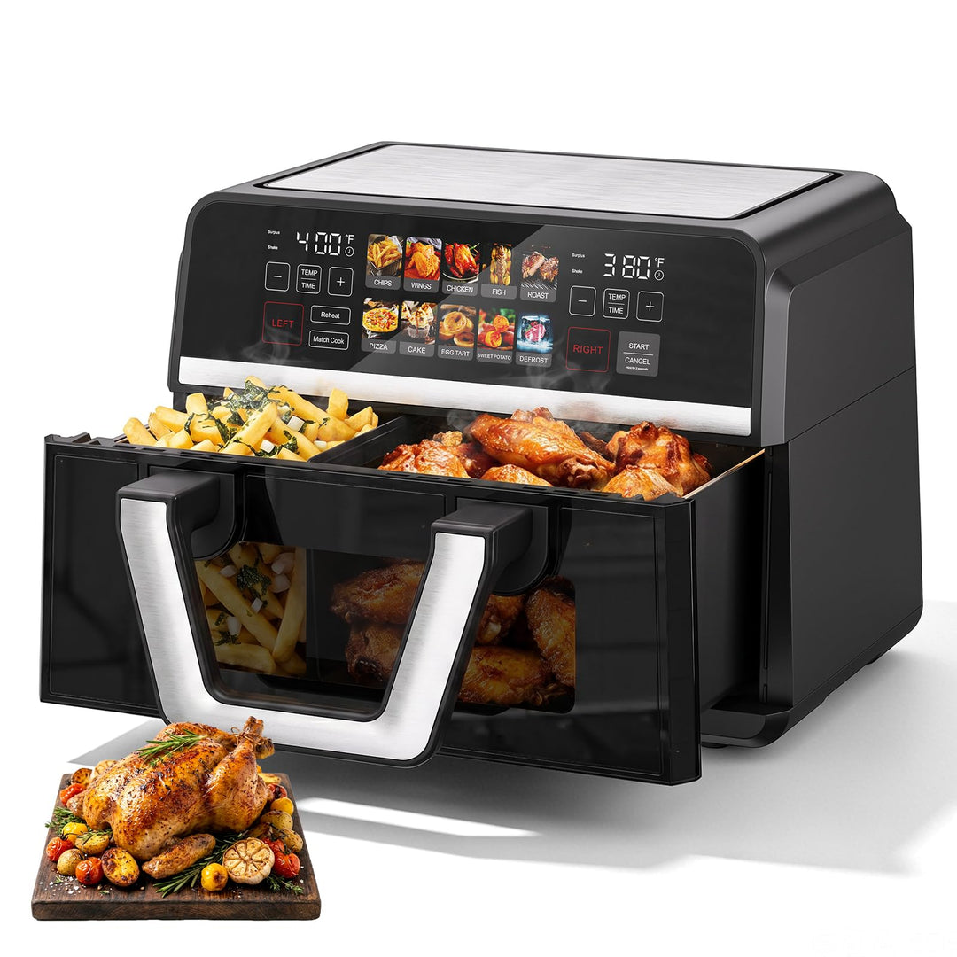 10-in-1-Luftfritteuse, 10.0QT Klarglas-Korbfritteuse, 360° Kochfenster, 2500 W präzise Heizung für g