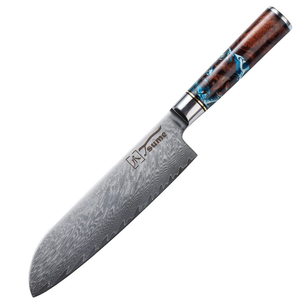 Tsume Santoku Messer Sturm, Klingenlänge 19cm, Echtes Damast Küchenmesser, 67 Schichten VG10 Edelsta