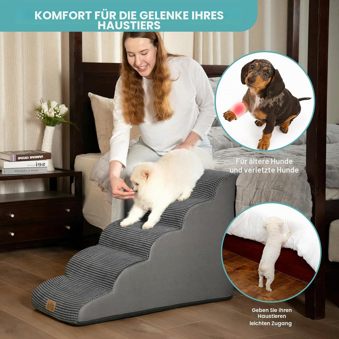 Hundetreppe für Kleine Hunde 57cm, Haustiertreppe für Hochbett aus Hochdichtem Schwamm, Hunde Treppe