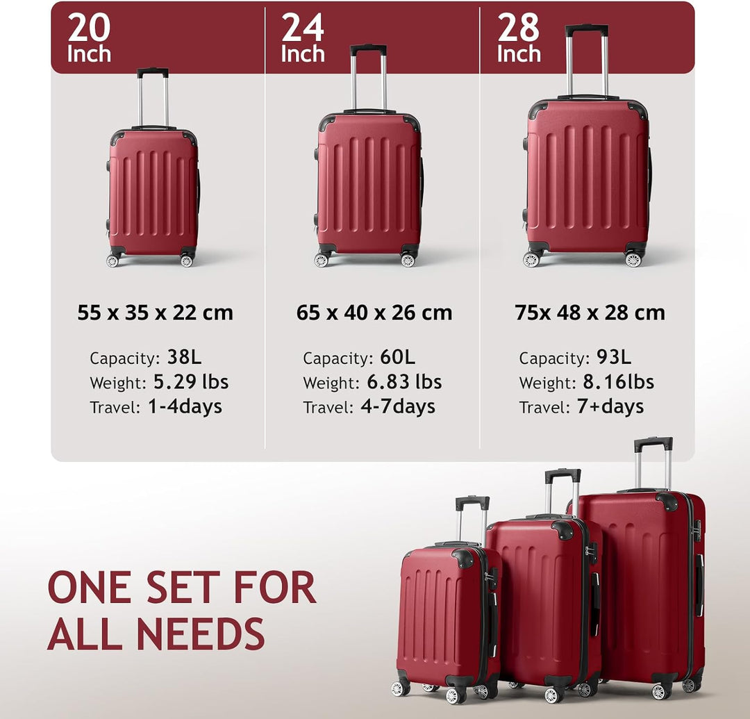 LEADZM Kofferset 3 teilig, Reisekoffer Set mit Eckenschutz, Koffer Set Hartschalen-Trolley aus ABS m